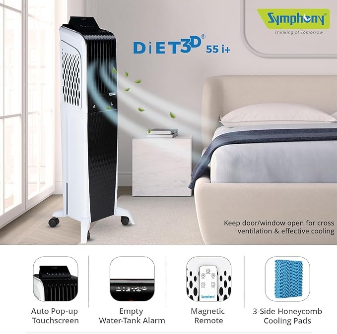Symphony Diet 3D 55i Tower Air Cooler 55L with Remote — Portable Tower Air Cooler (55 L)