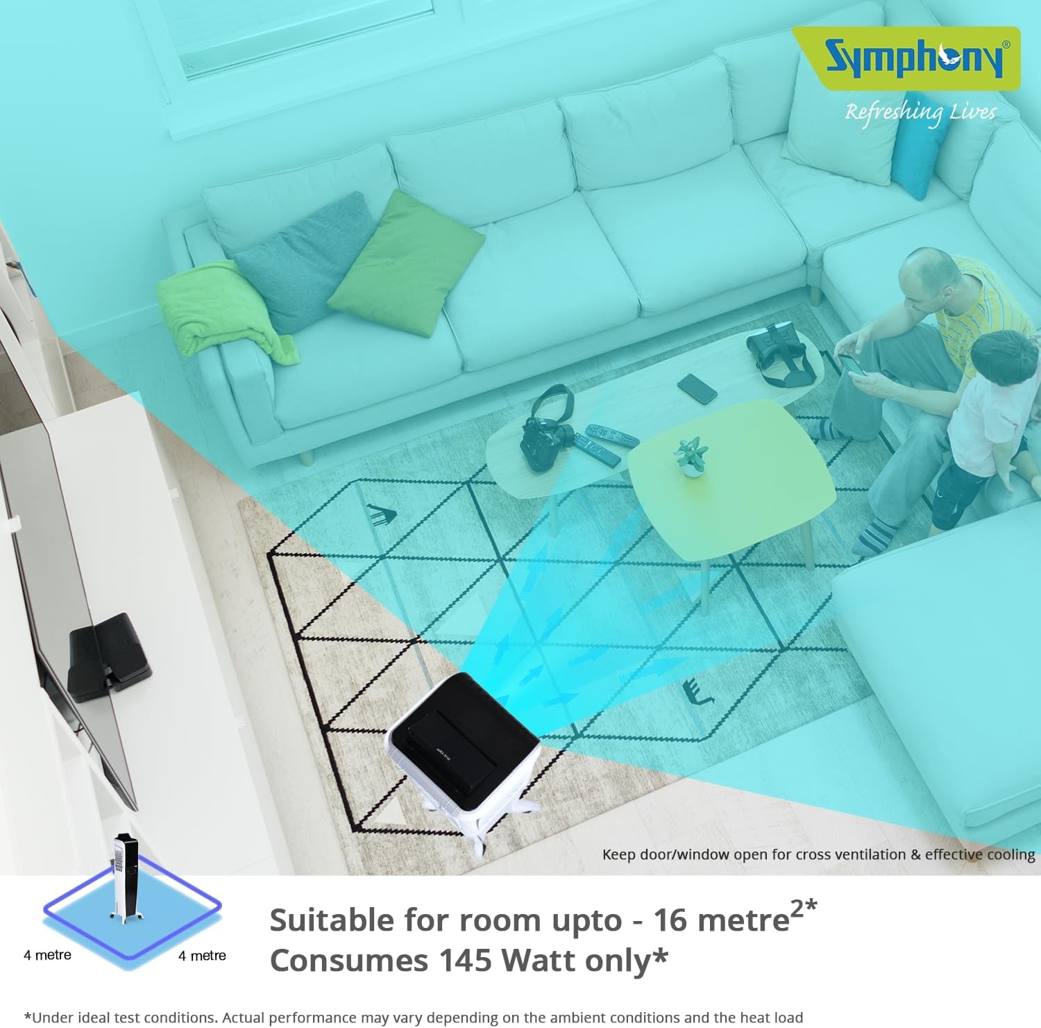 Symphony Diet 3D 55i Tower Air Cooler 55L with Remote — Portable Tower Air Cooler (55 L)
